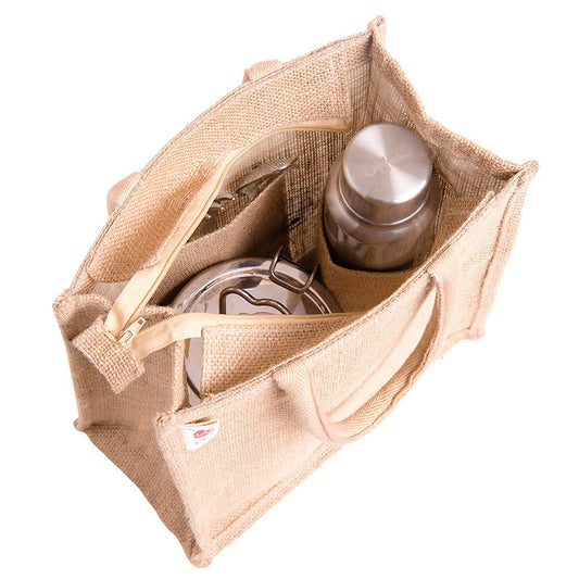 Harbourcraft Men's Jute Work Tote Tiffin Bags With Zip For Lunch