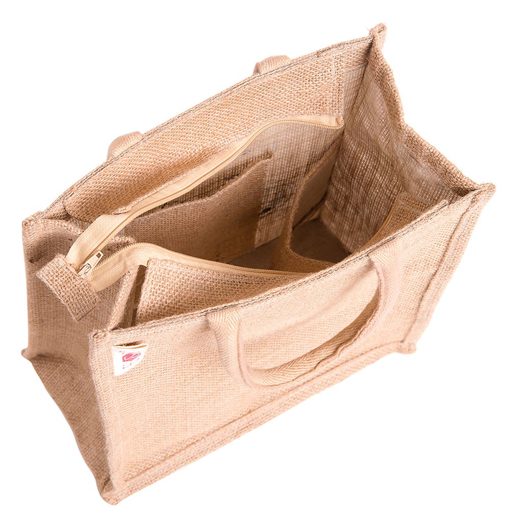 Harbourcraft Men's Jute Work Tote Tiffin Bags With Zip For Lunch